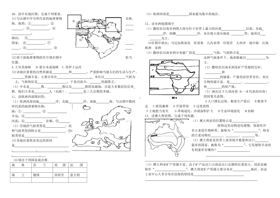 人教版地理七年级下册填图复习题(含答案)(1).doc_第3页