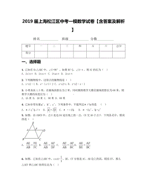 2019届上海松江区中考一模数学试卷（含答案及解析）.docx