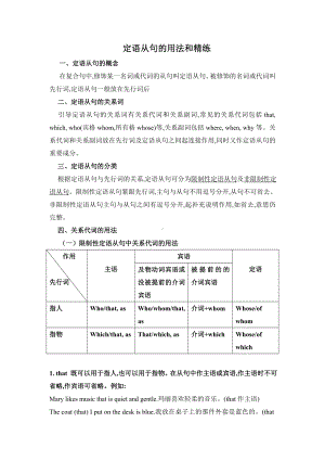 九年级初三英语定语从句完整归纳讲解及练习.doc