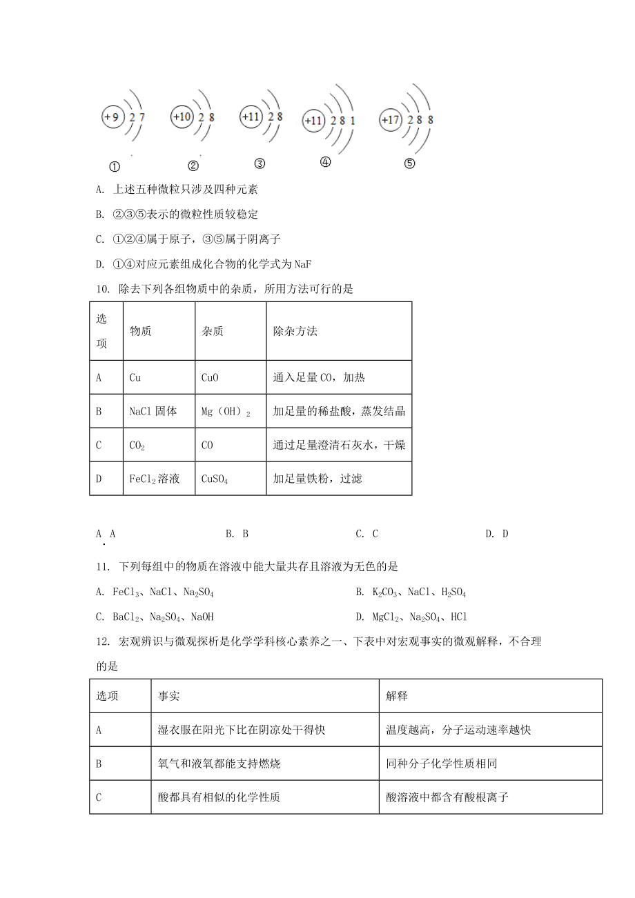 2021年湖南常德中考化学试题附答案.doc_第3页