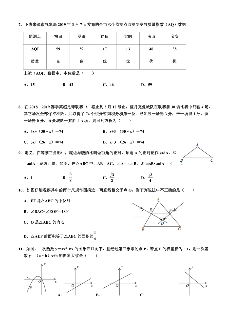 2019年深圳市福田区中考数学二模试卷.docx_第2页