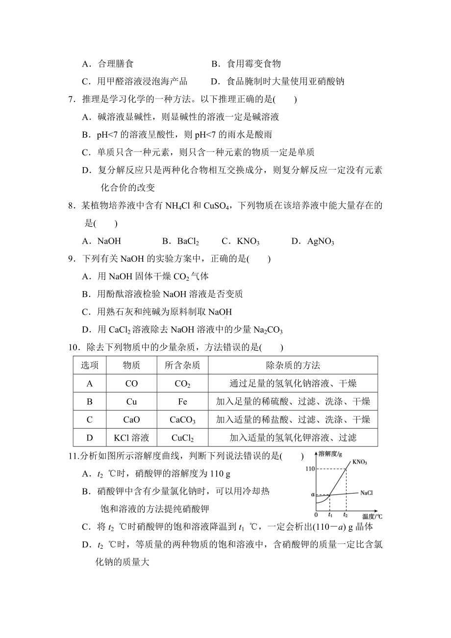 人教版九年级化学下册期末测试卷(含答案).doc_第2页