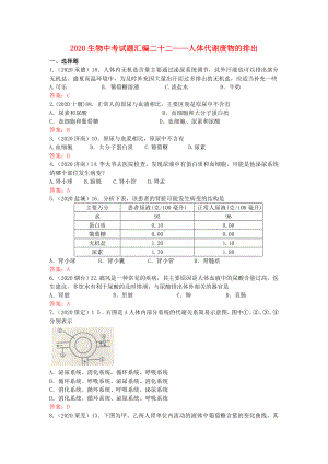 2020年中考生物真题分类汇编专题二十二-人体代谢废物的排出.doc