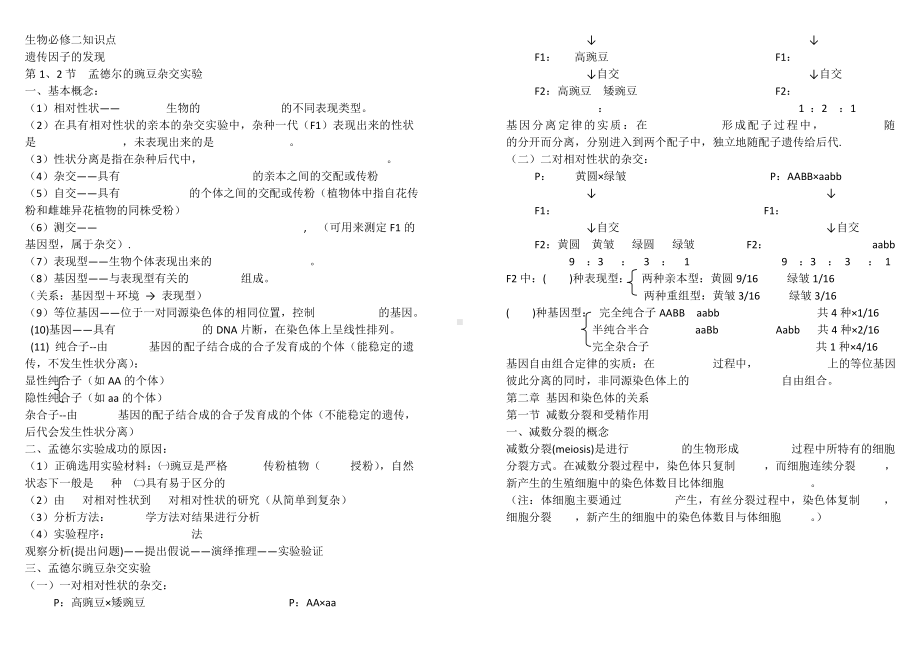 人教版生物必修2基础知识点填空(重点突出).doc_第1页