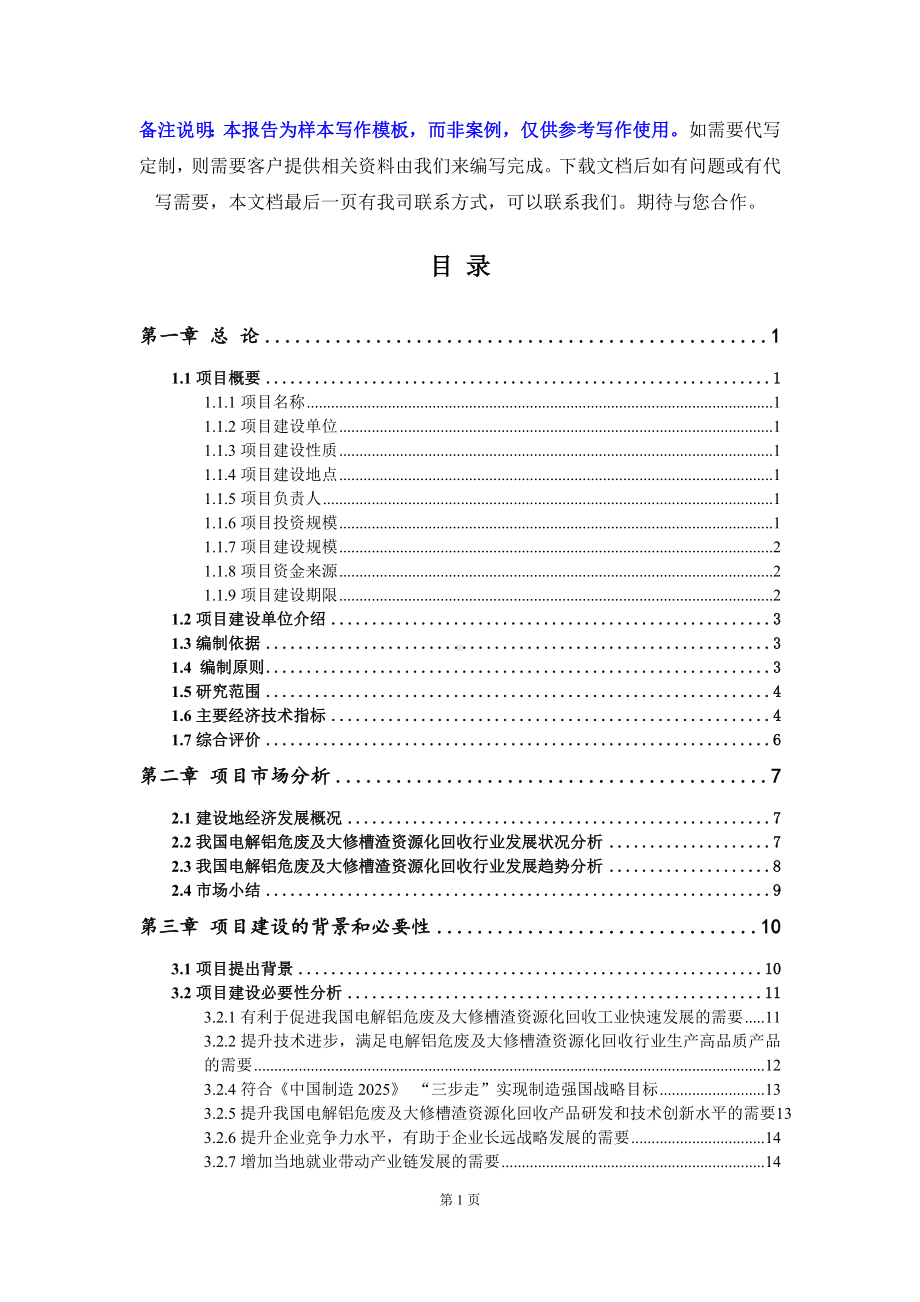 电解铝危废及大修槽渣资源化回收项目可行性研究报告写作模板立项备案文件.doc_第2页