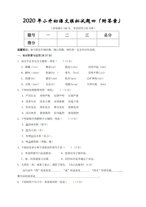 2020年小升初语文模拟试题四(附答案).doc