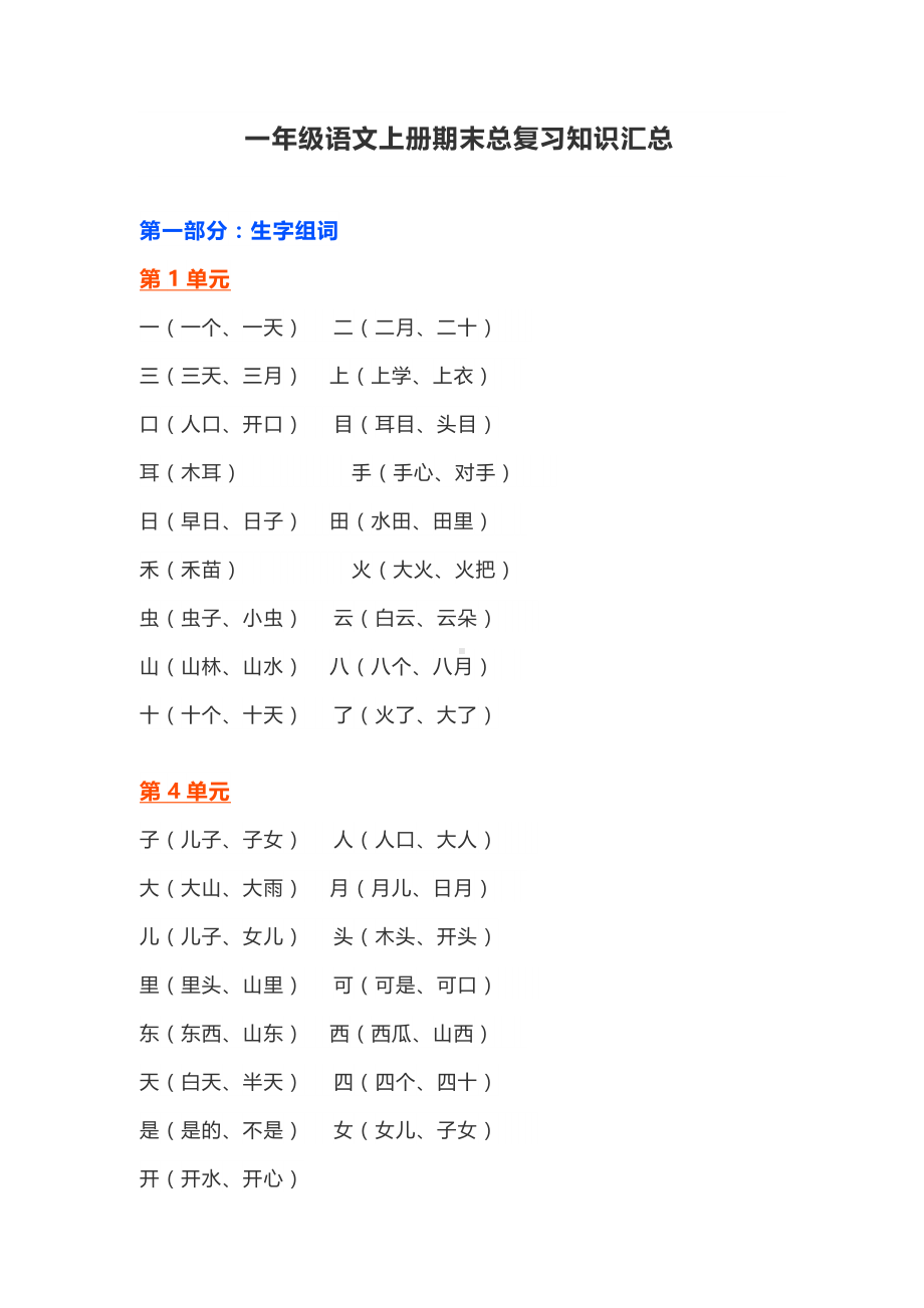 一年级语文上册期末总复习知识汇总.docx_第1页