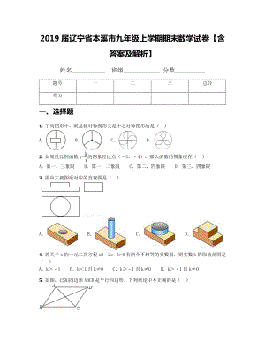 2019届辽宁省本溪市九年级上学期期末数学试卷（含答案及解析）.docx