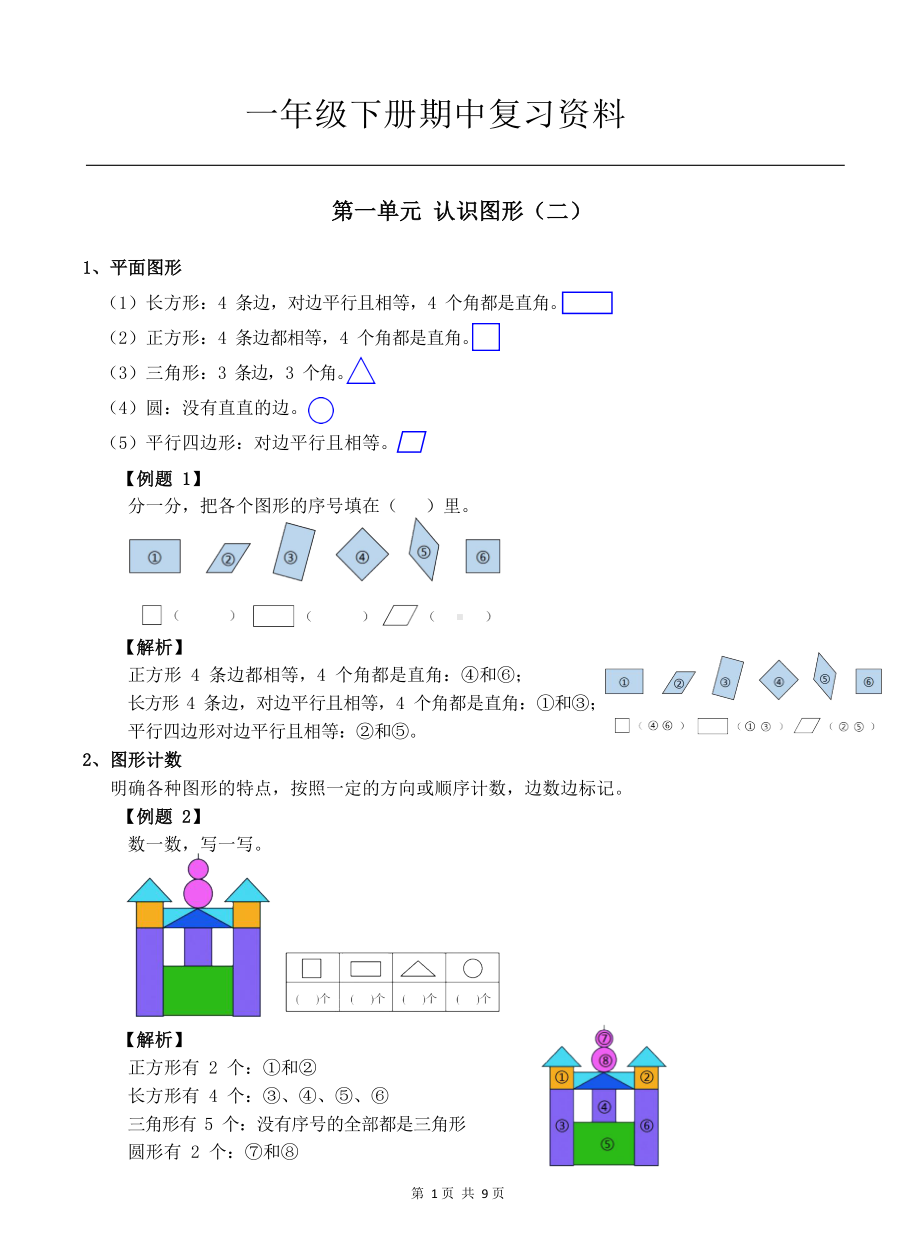 人教版数学一年级下册期中复习资料.docx_第1页