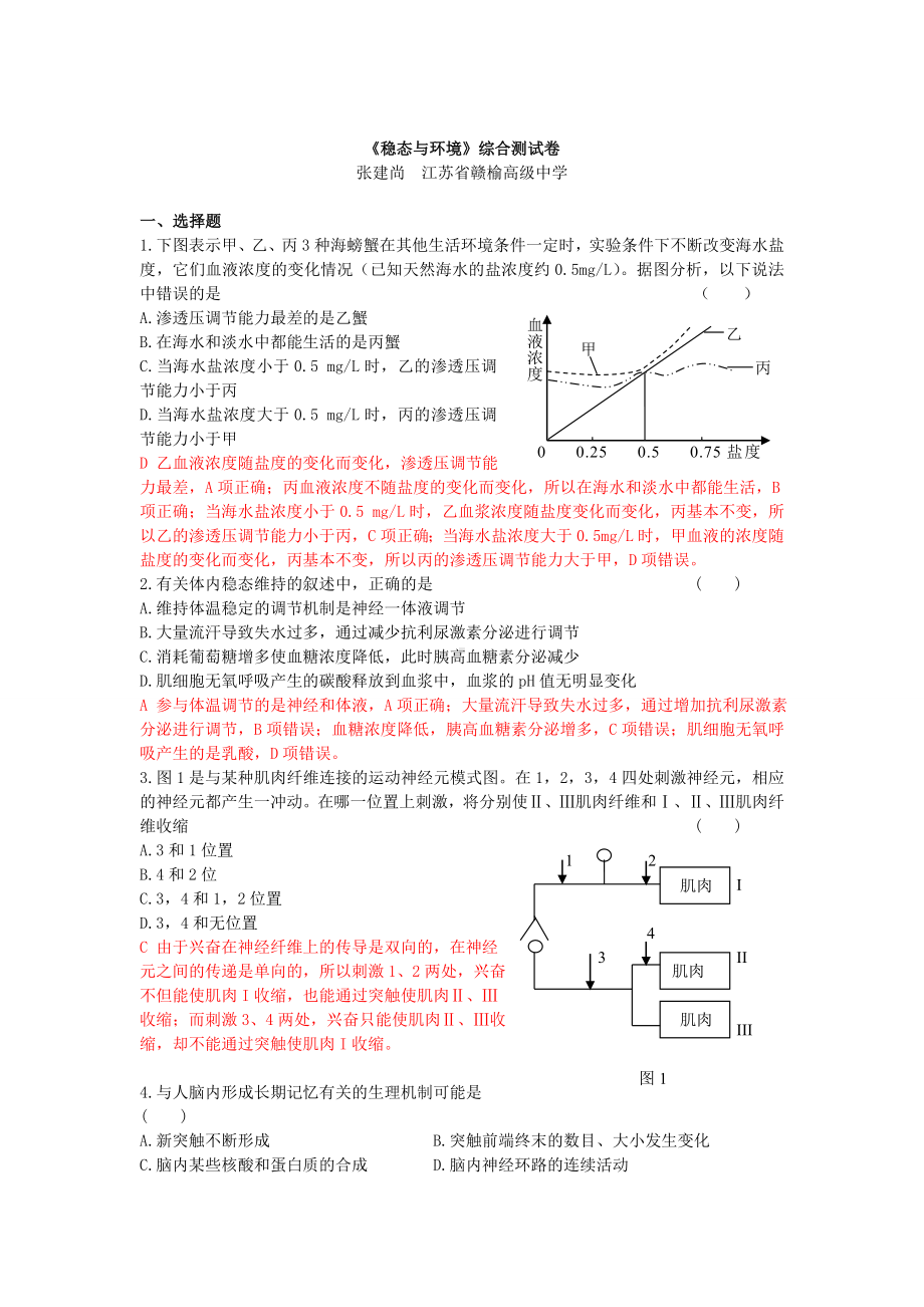 人教版高中生物必修3《稳态与环境》综合测试卷有解析.doc_第1页