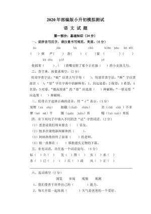 2020部编版语文小升初考试卷(含答案).doc