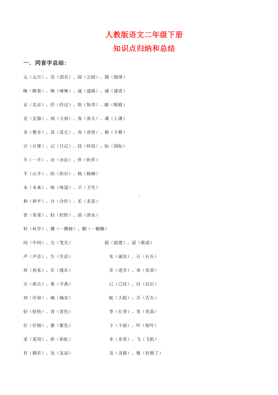 人教版语文二年级下册知识点新编汇总.docx_第1页