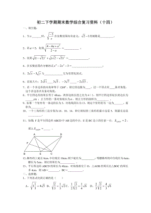 人教版初二数学下册期末精选复习题及答案(十四).doc