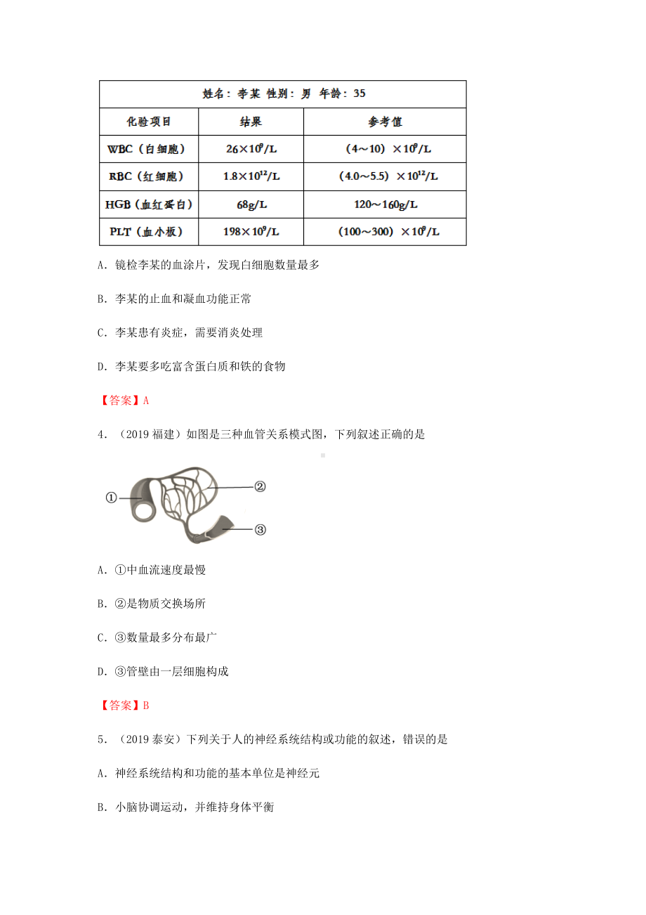 2019年中考生物考试试题分类汇编：生物圈中的人专题.doc_第2页