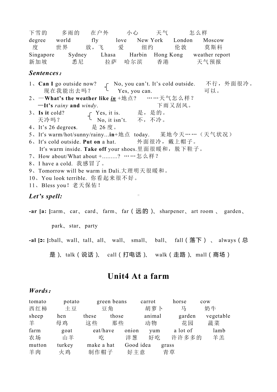 (完整版)新人教版四年级下册英语重点句和单词总复习.doc_第3页