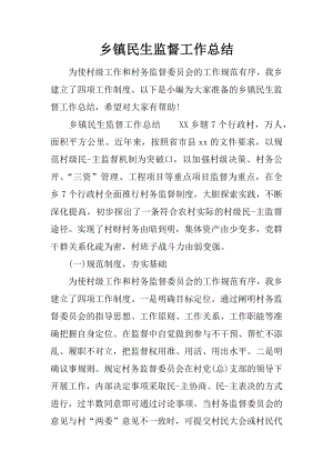 乡镇民生监督工作总结.docx