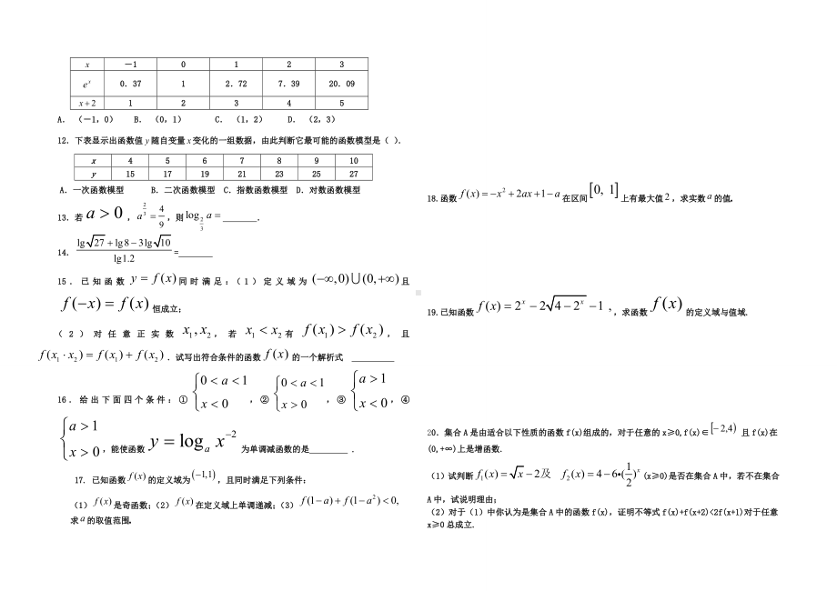 人教A版数学必修一高一数学必修1综合测试题(一).doc_第2页