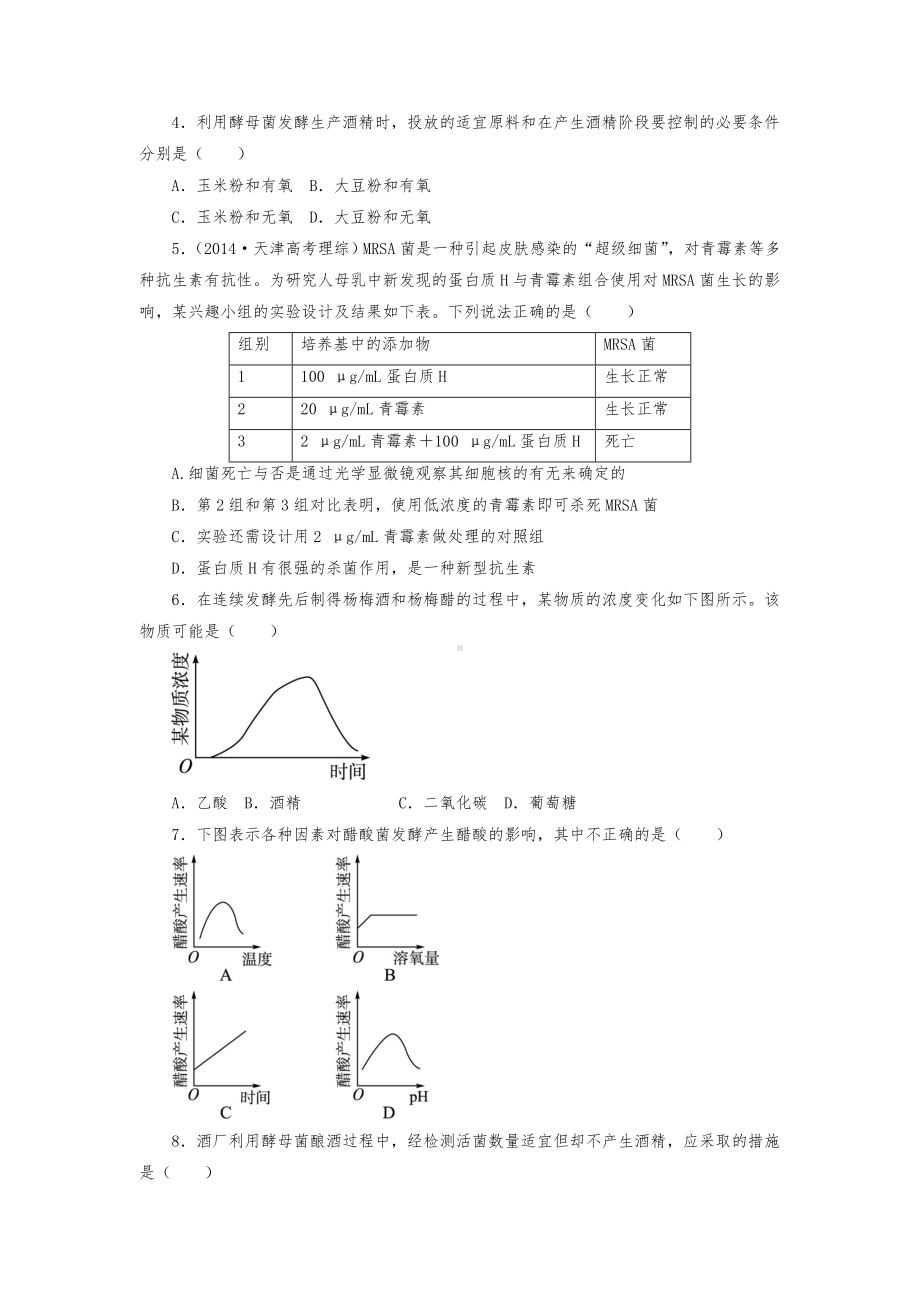 人教版高中生物选修1模块练习题测试题试卷.doc_第2页