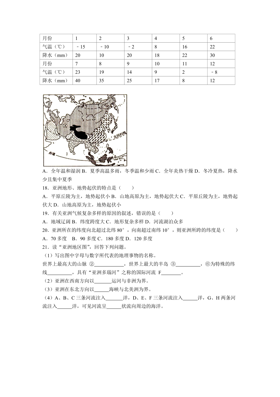 人教版七年级下册地理第六章测试卷(附答案).docx_第3页