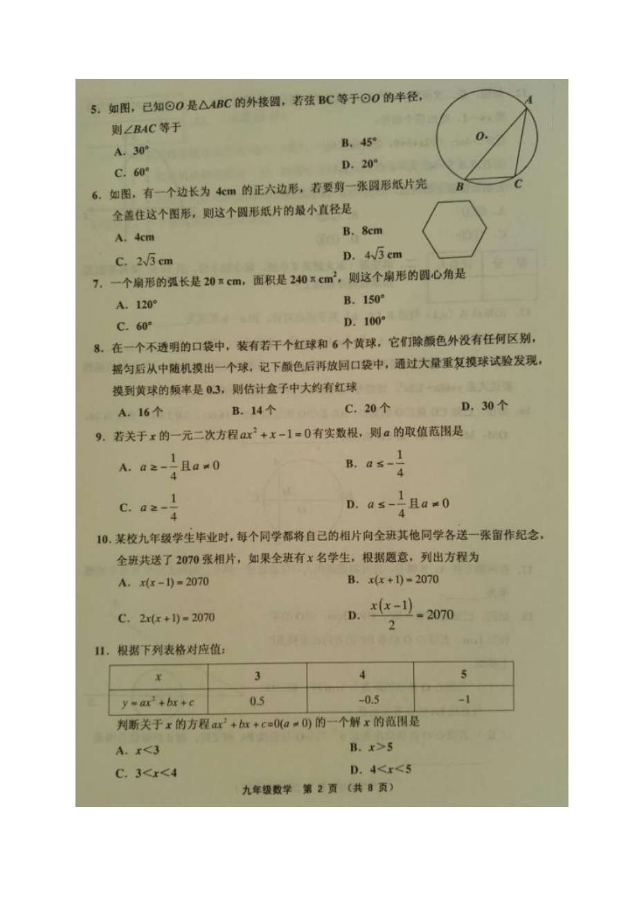 九年级数学上学期期末考试试题-新人教版.doc_第2页