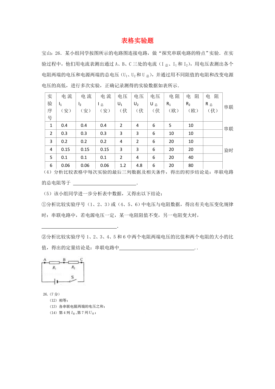 上海市各区2019年中考物理一模试卷按考点分类汇编-表格实验题.doc_第1页