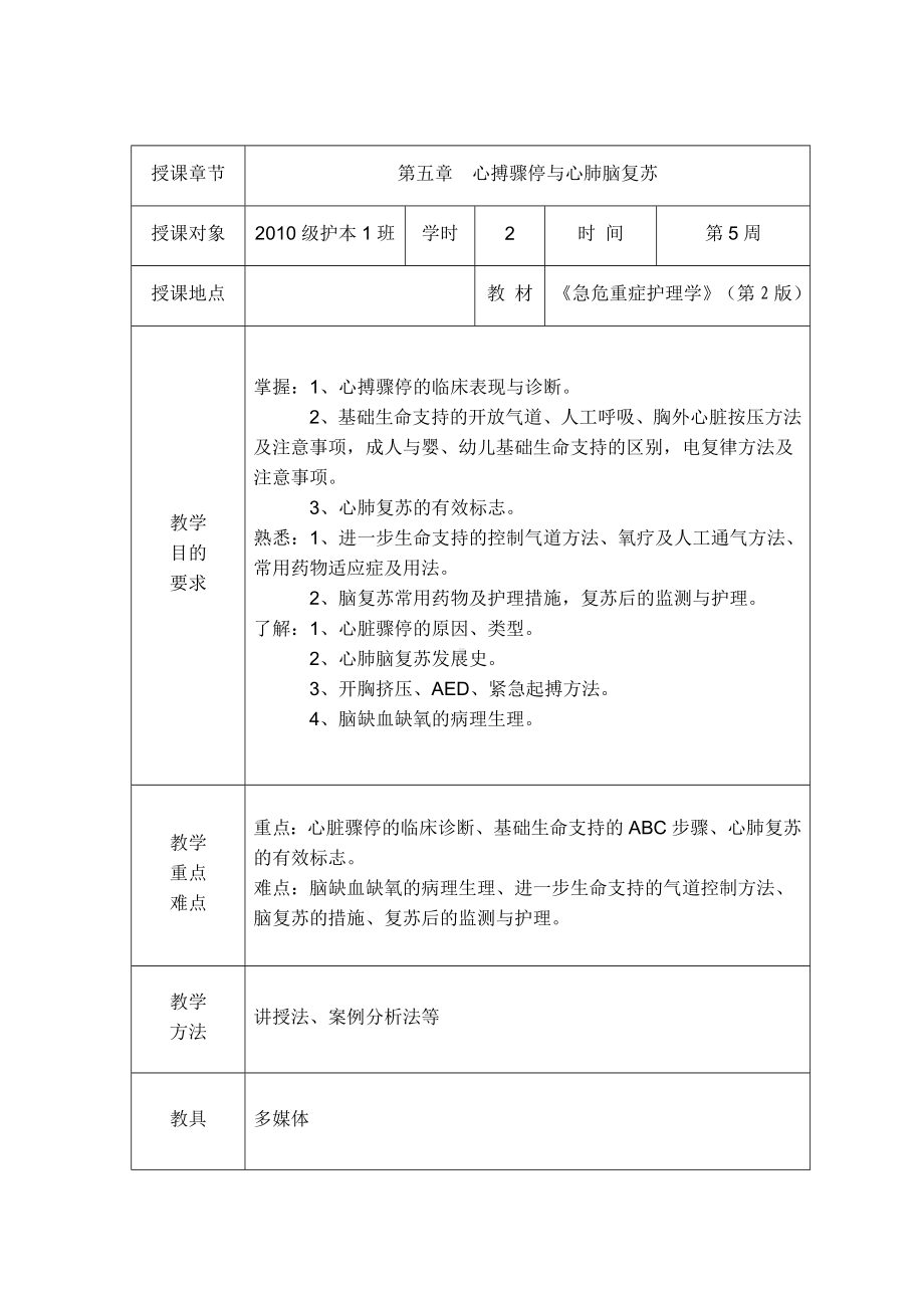 《急危重症护理学》第五章心搏骤停及心肺脑复苏教案.doc_第3页