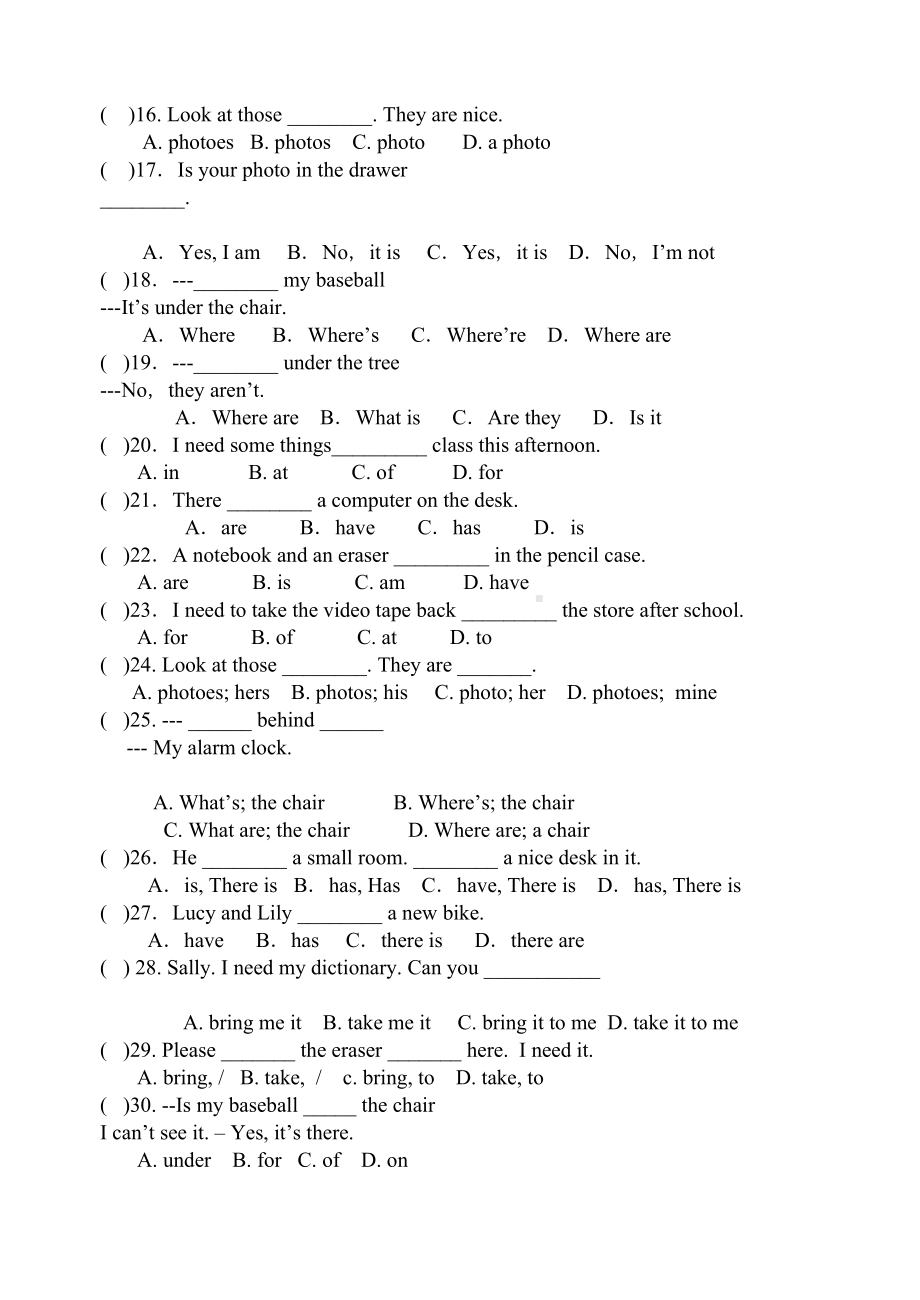 人教版七年级英语上册第四单元练习题.doc_第3页