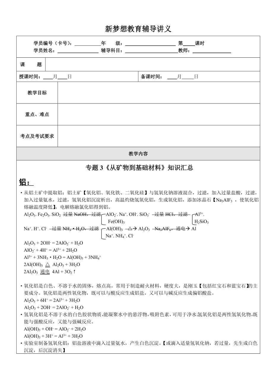 专题3《从矿物到基础材料》知识汇总.doc_第1页