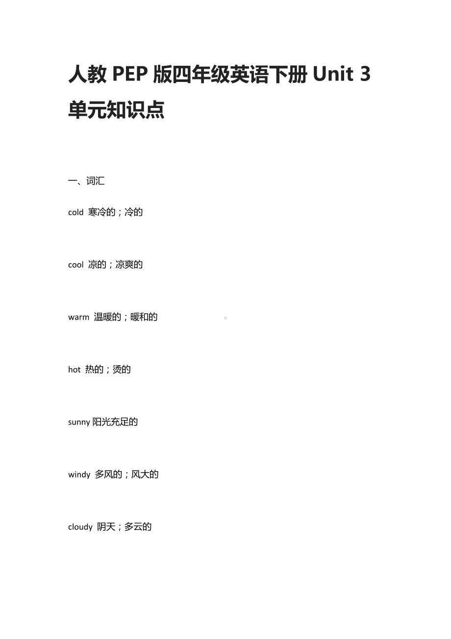 人教PEP版四年级英语下册Unit-3单元知识点.docx_第1页