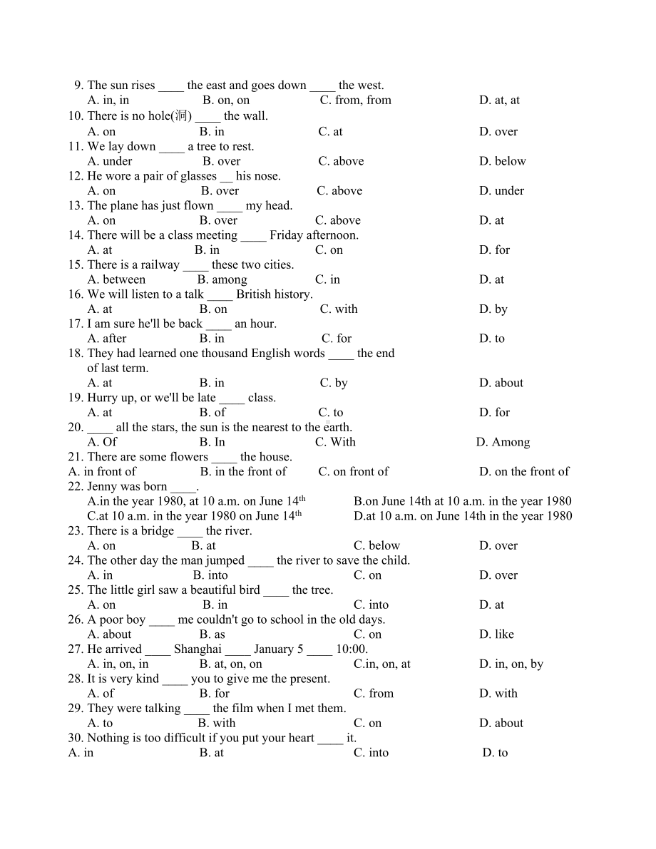 (完整版)英语介词练习.doc_第2页