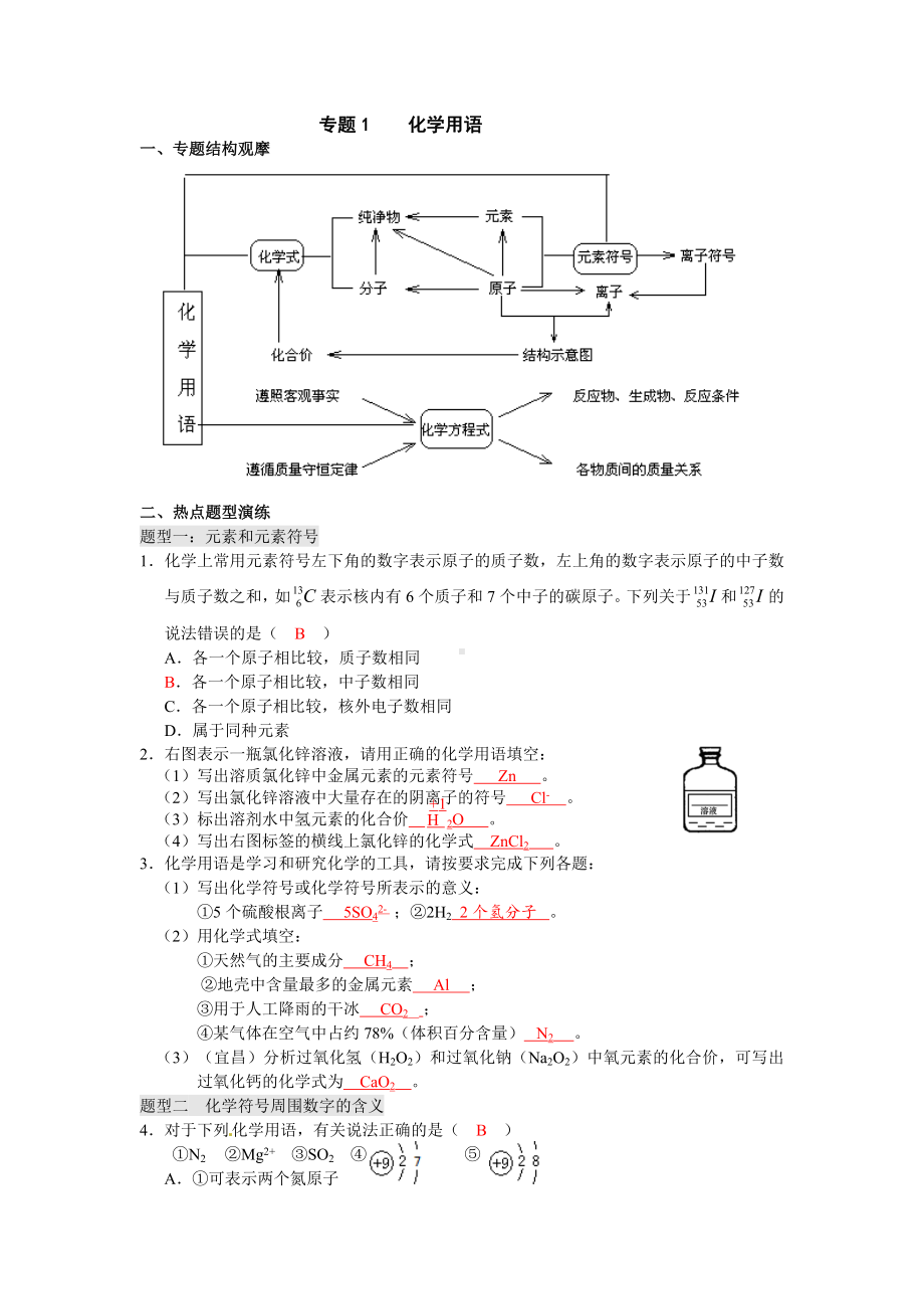 2019年中考（化学）重点题型突破练习(五大专题).doc_第1页