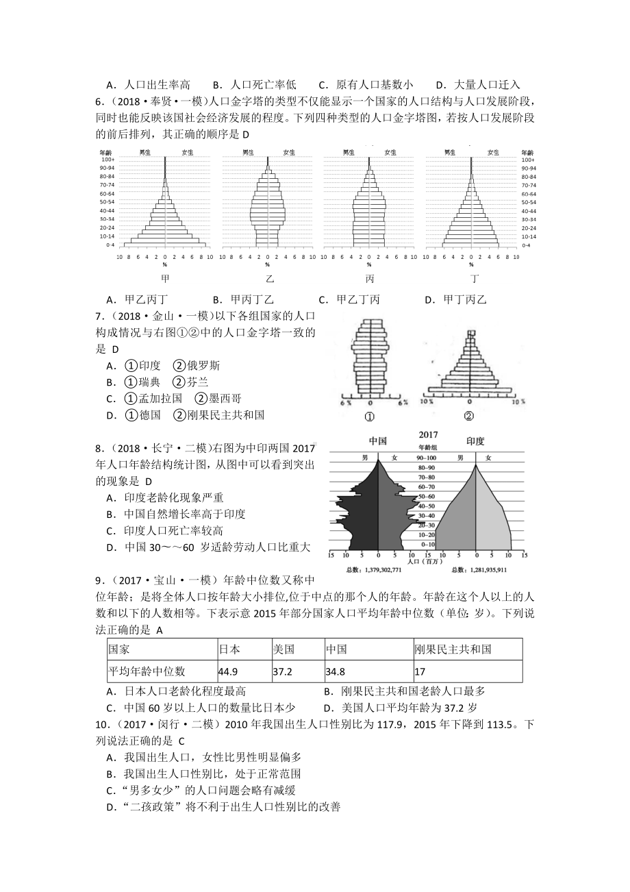 人口增长(上海等级考考试试题).docx_第2页