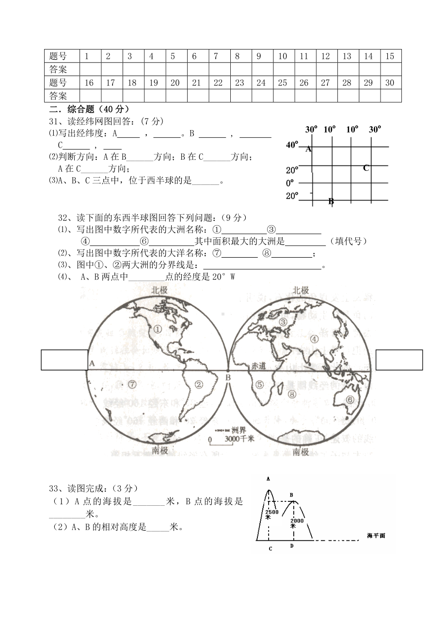 —七年级地理上册期中测试题-湘教版.doc_第3页