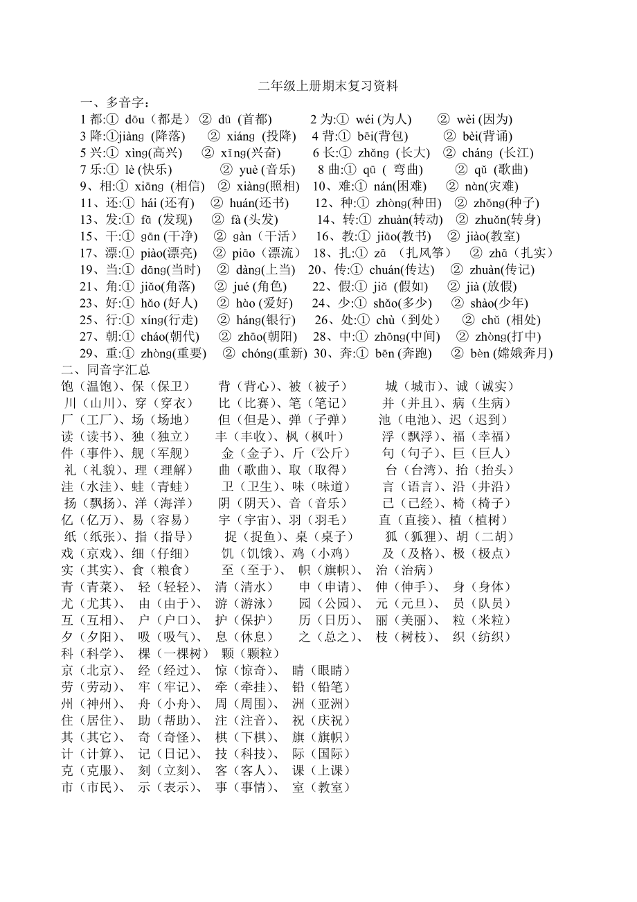 人教版二年级上册语文复习知识点练习.doc_第1页