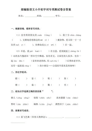 2020年春部编版语文小升初字词专项测试卷含答案.docx