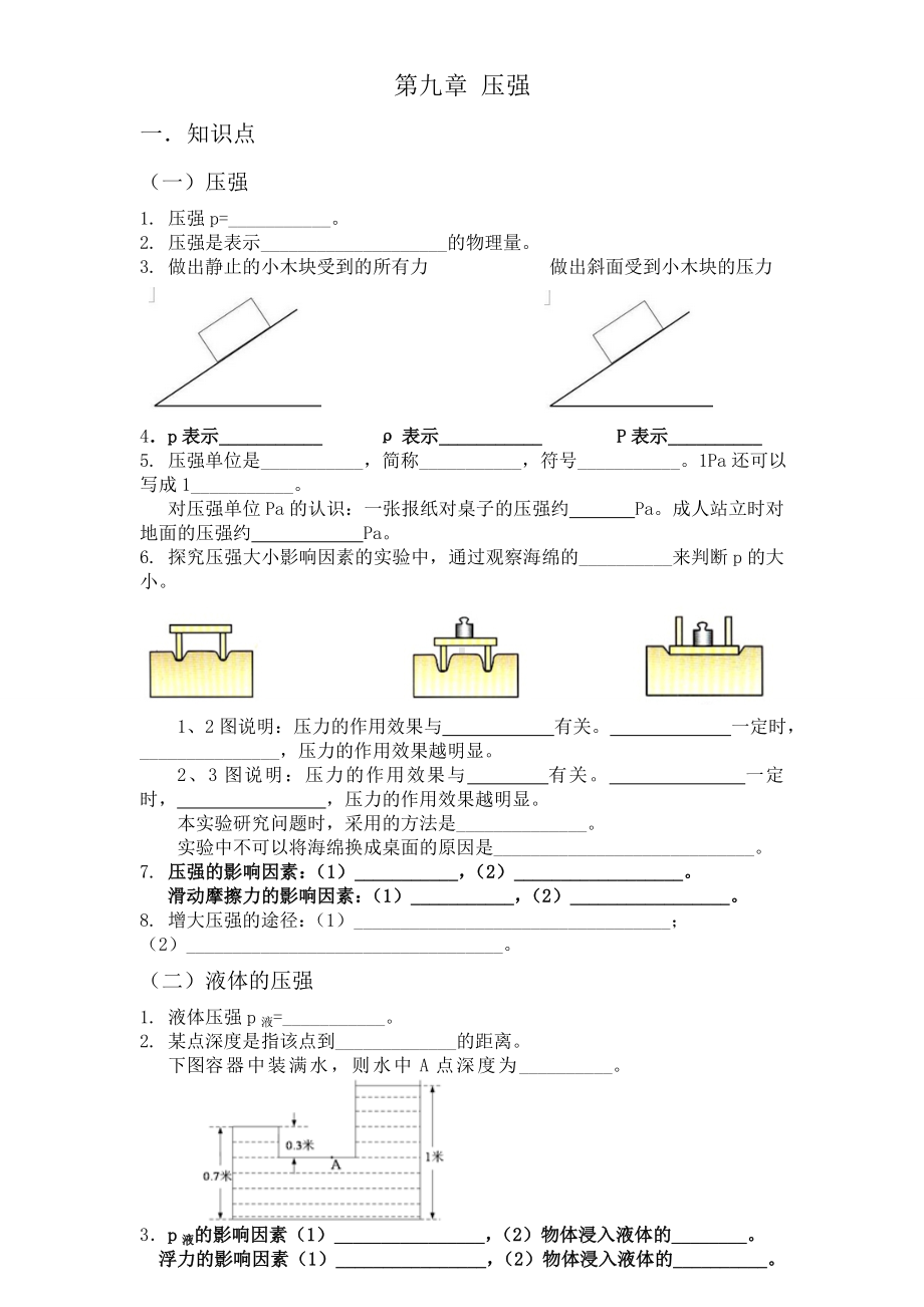 人教版初二物理第九章压强复习宝典(知识点+练习题+答案).doc_第1页