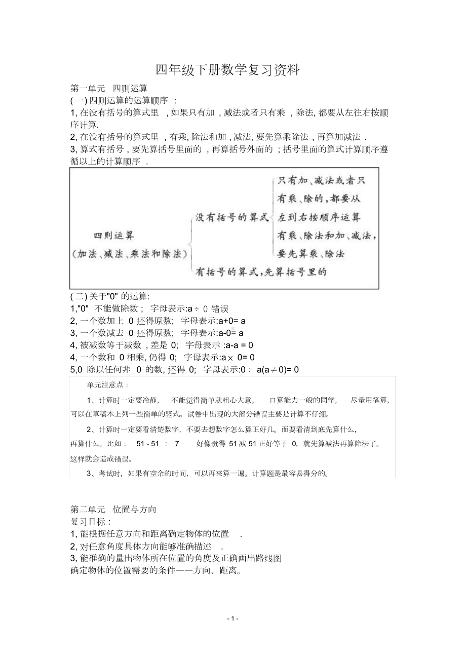 人教版四年级下册数学期末复习资料经典.doc_第1页