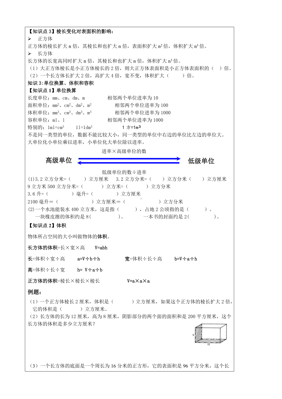 (完整版)长方体和正方体单元复习知识点及练习.doc_第3页