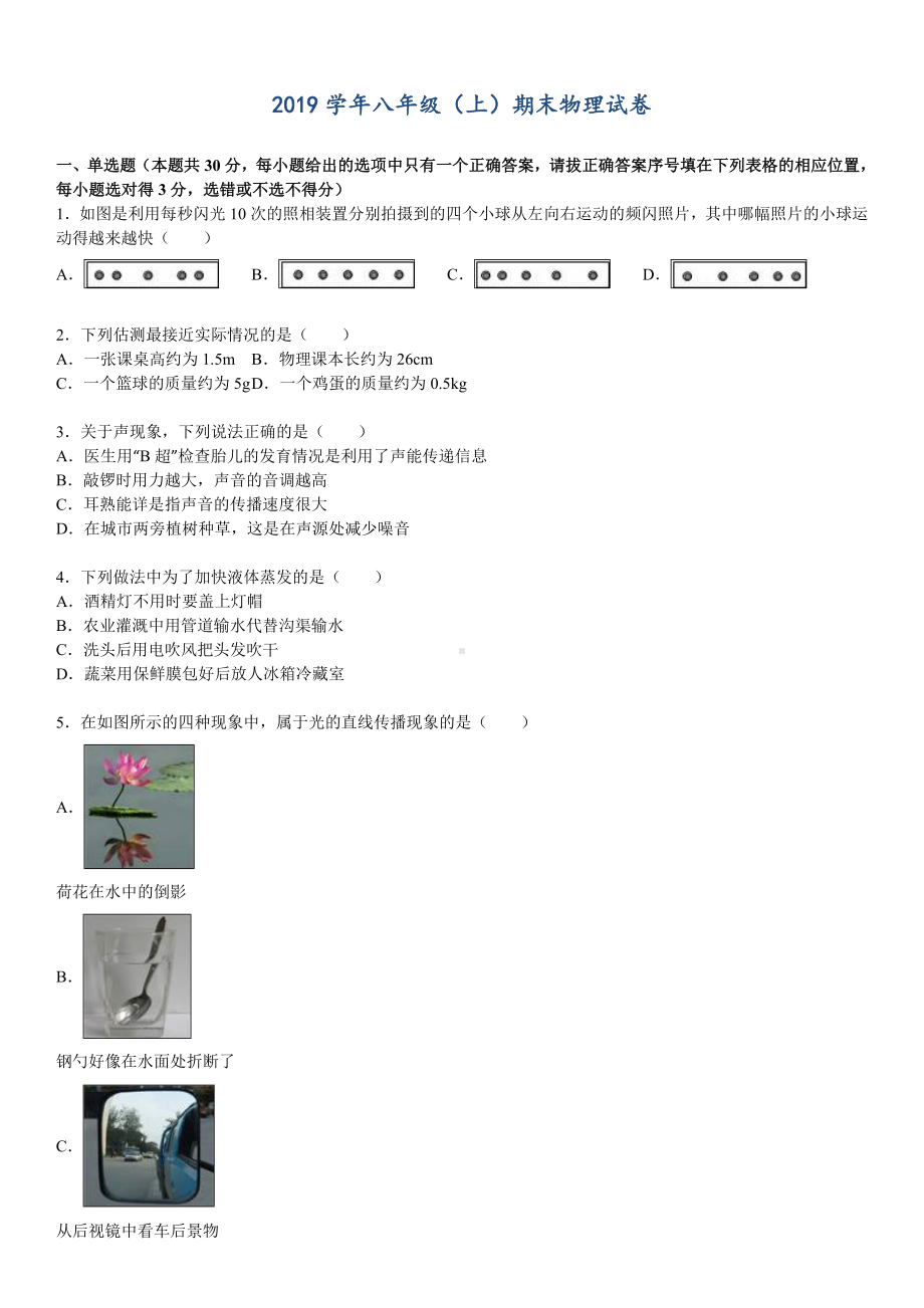 2019年八年级(上)期末物理试卷(解析版).doc_第1页