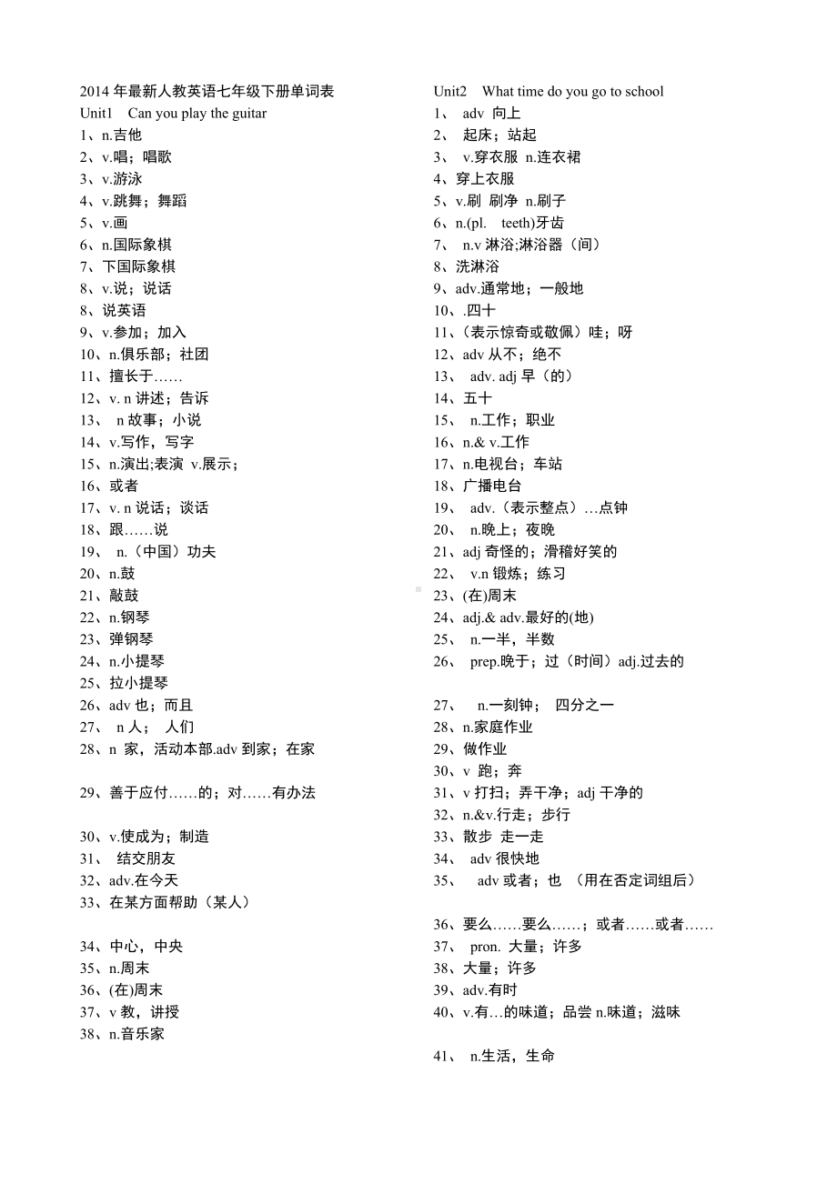 七年级下册英语全册单词考试卷人教版.docx_第1页