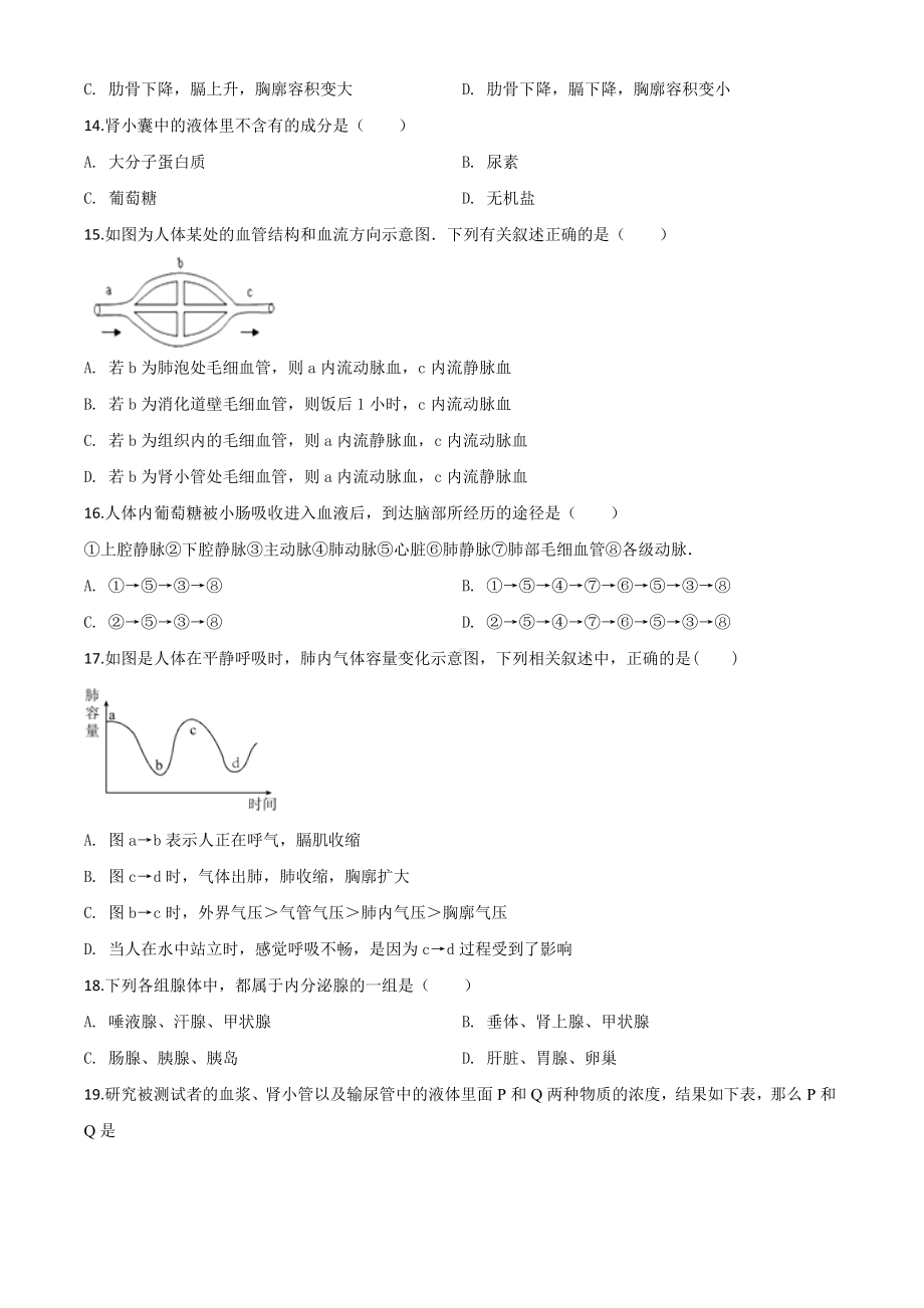 人教版七年级下册生物《期末考试试题》附答案解析.doc_第3页