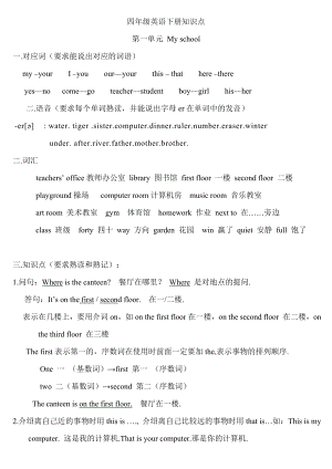 人教版四年级英语下册知识点总结(非常有用).doc