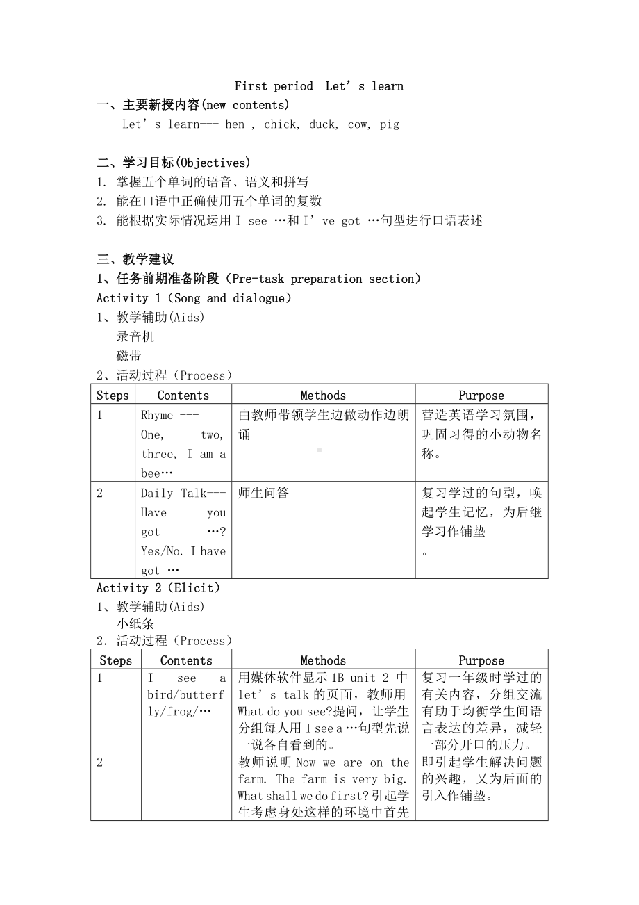 新牛津（绿色上教版）二年级下册《英语》2B-U1-1 教案.DOC_第1页