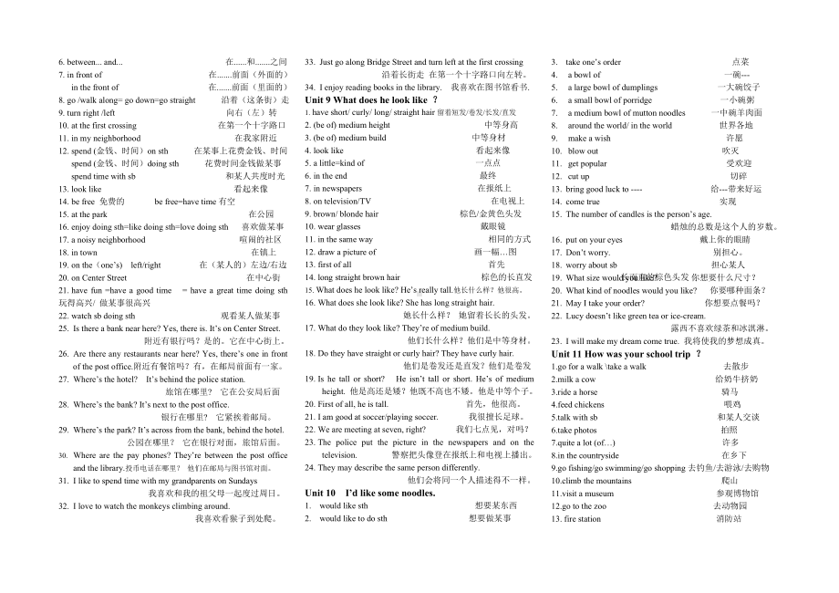 人教版新目标七年级英语上册短语汇总.doc_第3页