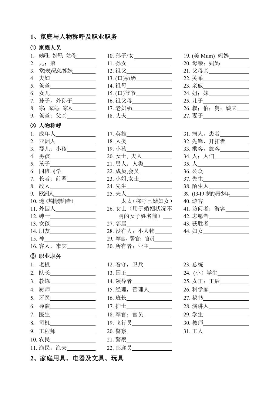 中考英语1600标准词汇分类速记表测试卷整理中.doc_第1页