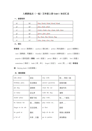 人教版新起点英语(一起)五年级上册全册知识点.docx