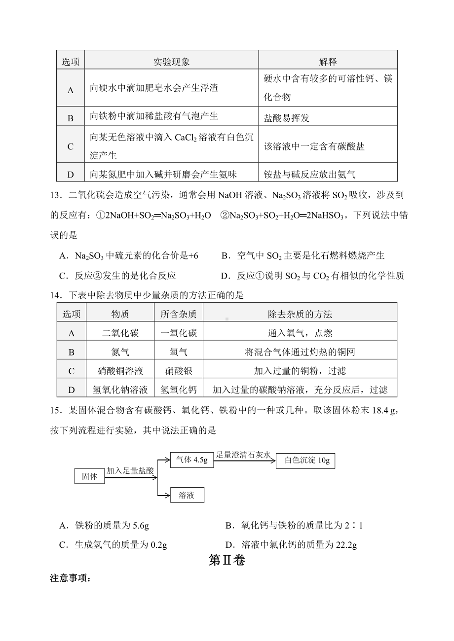 2019届九年级一模化学化学试卷.doc_第3页