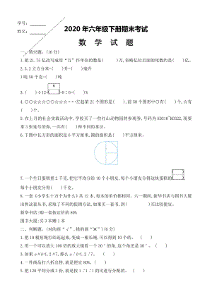 人教版六年级数学下册期末试题-(小升初).doc