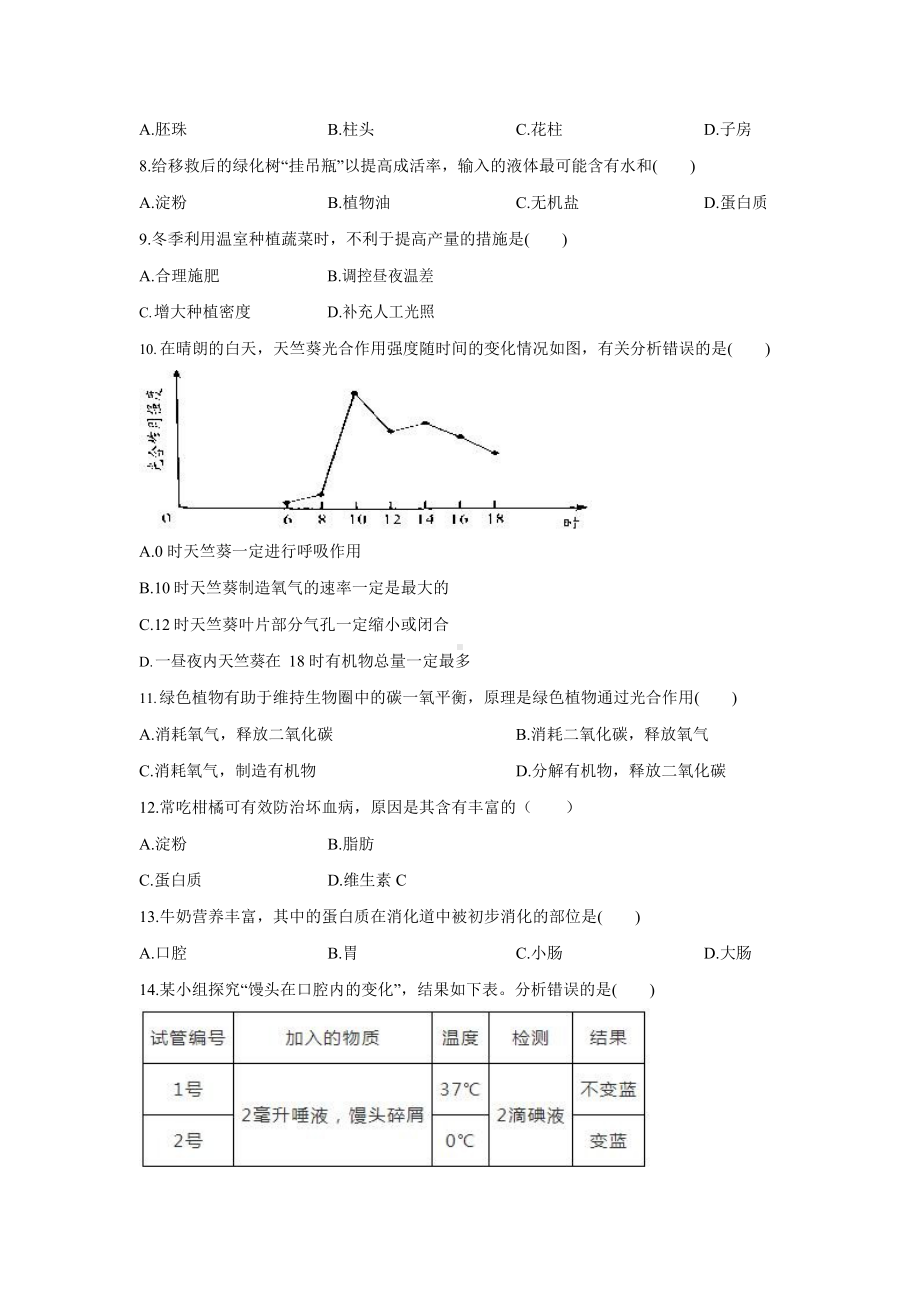 2019年云南省生物初中会考试卷.docx_第2页