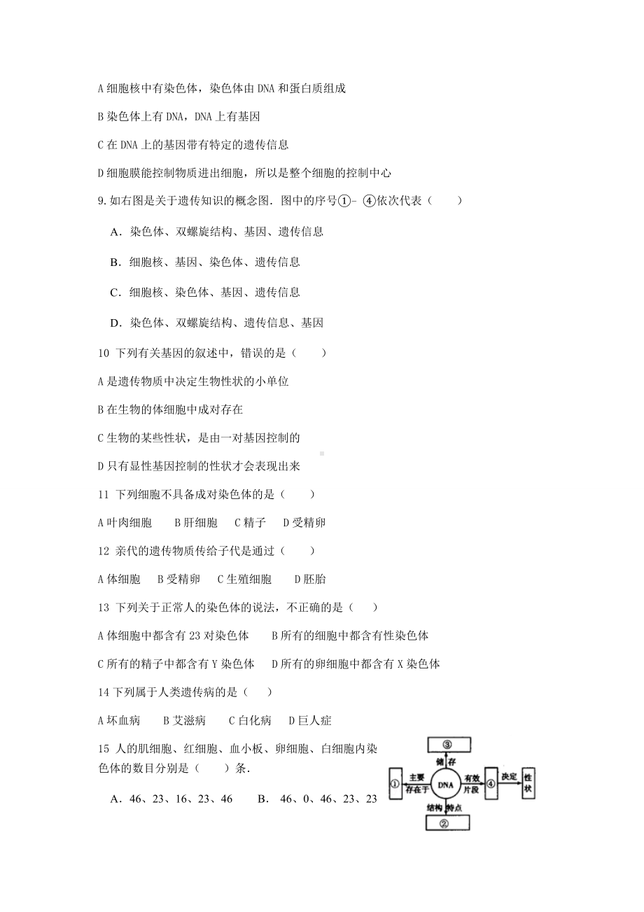 人教版八年级下册第二章生物的遗传和变异测试题-(无答案).docx_第2页